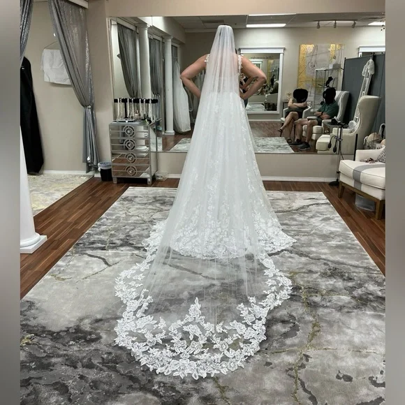 Cathedral Ivory Lace Veil - Picture 1 of 2